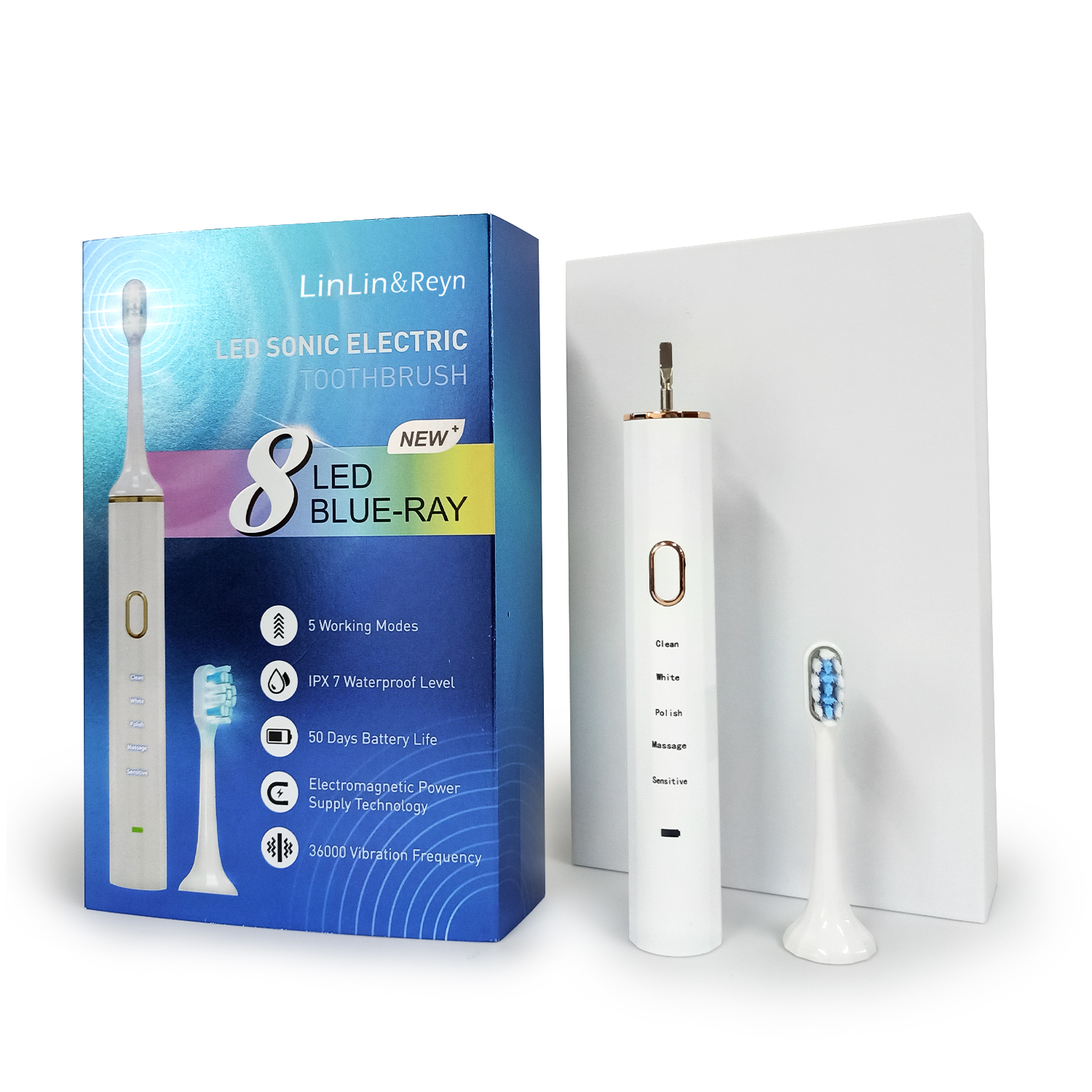 Rechargeable Sonic Toothbrush with 8-LED Blue Light Technology