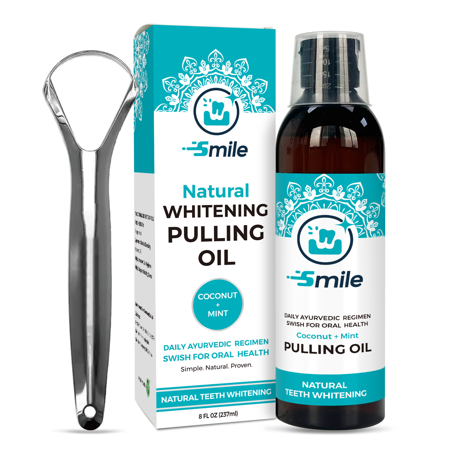 Coconut Oil Pulling Mouthwash with Tongue Scraper Kit