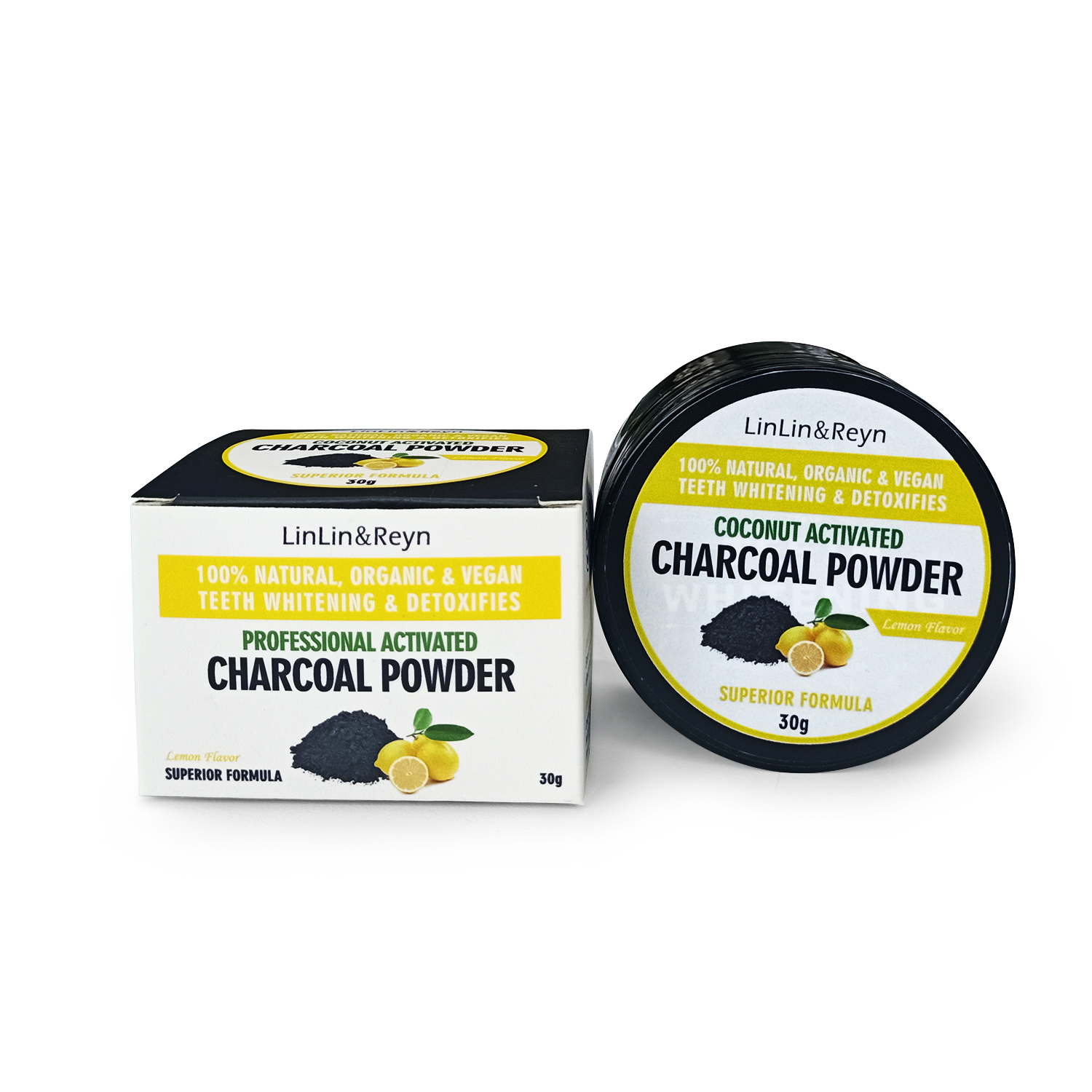 Coconut Charcoal Whitening Powder – Lemon Infused, 30g Private Label Ready