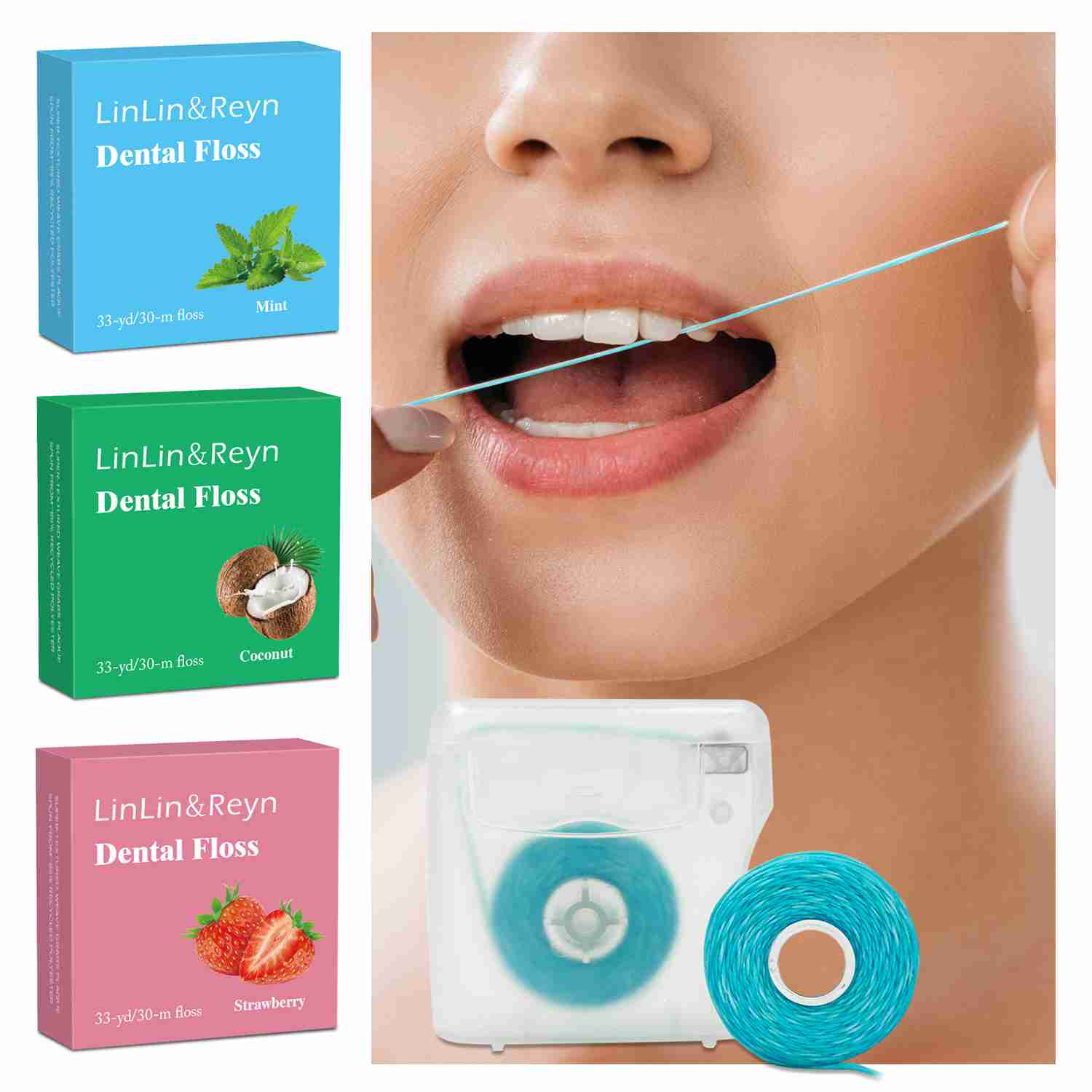 Biodegradable Waxed Dental Floss – Mint, Coconut & Strawberry Trio
