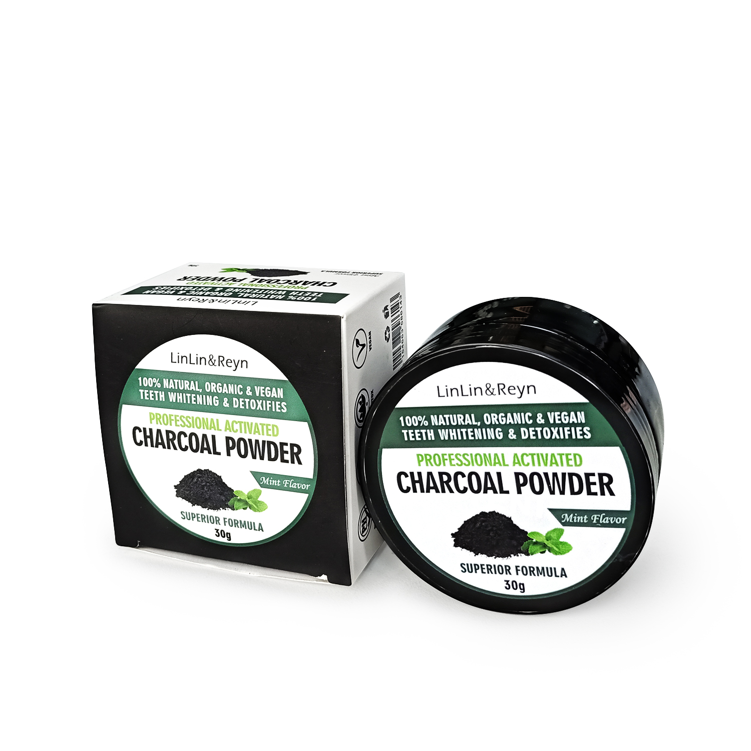 Coconut Charcoal Whitening Powder – Mint Formula, 30g Jar